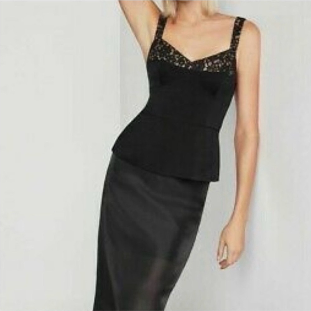 BCBG MaxArzia Black Lace-Trim Top NWT